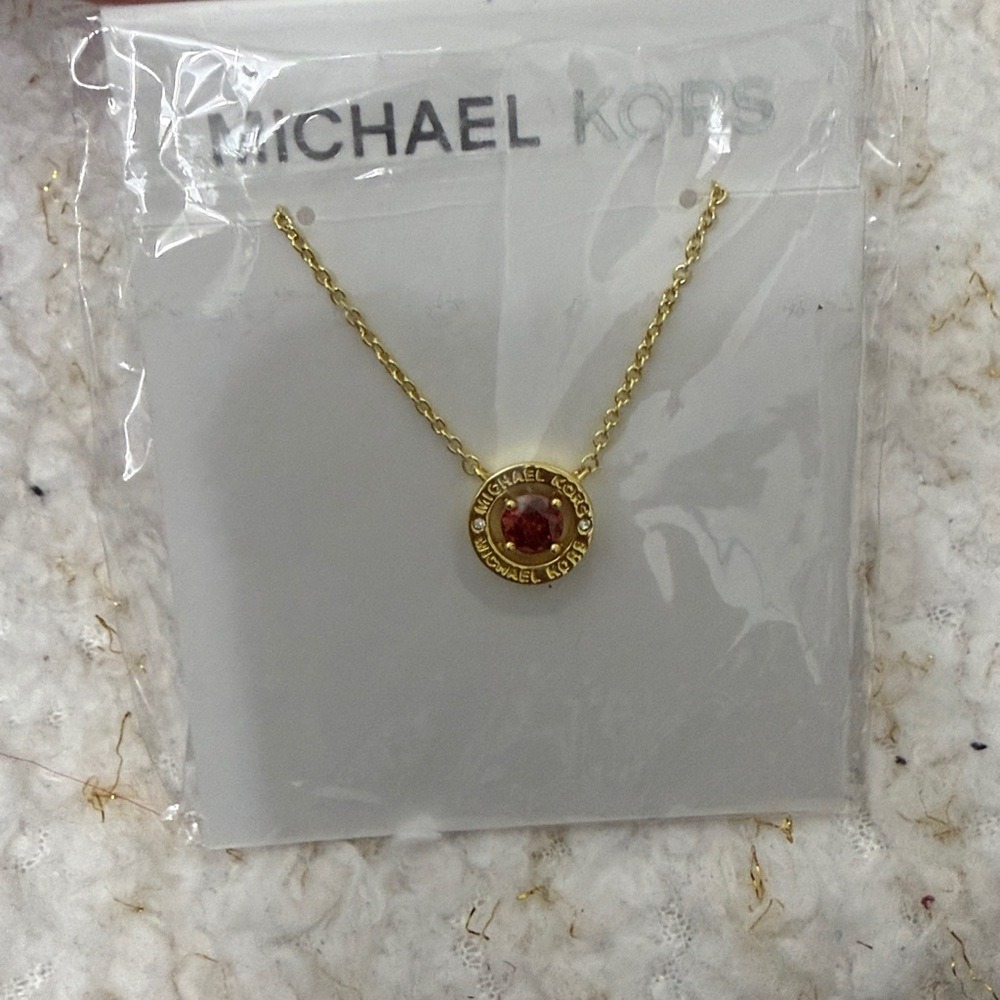 Michael Kors Gold Tone Red Stone Halo Pendant Necklace MKJC0100B710 - Picture 7 of 7